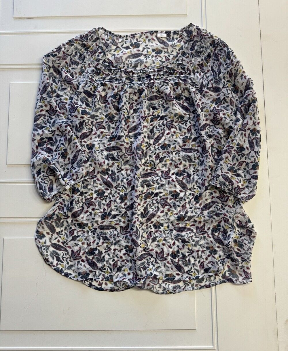 Lauren Conrad Women’s Size Large Floral Light Purple Blue Paisley Shirt Blouse